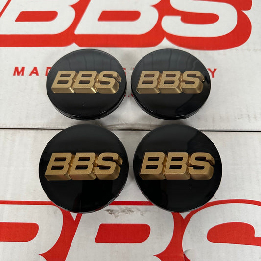 BBS 70.6mm Black / Gold Centercaps Badges Logos (self leveling)