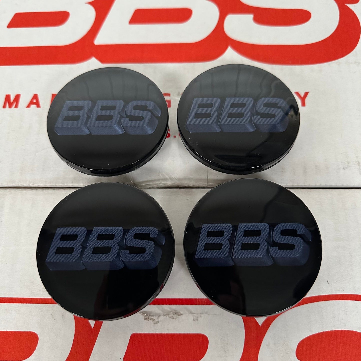 BBS 70.6mm Black / Indigo Blue Centercaps Badges Logos (self leveling)