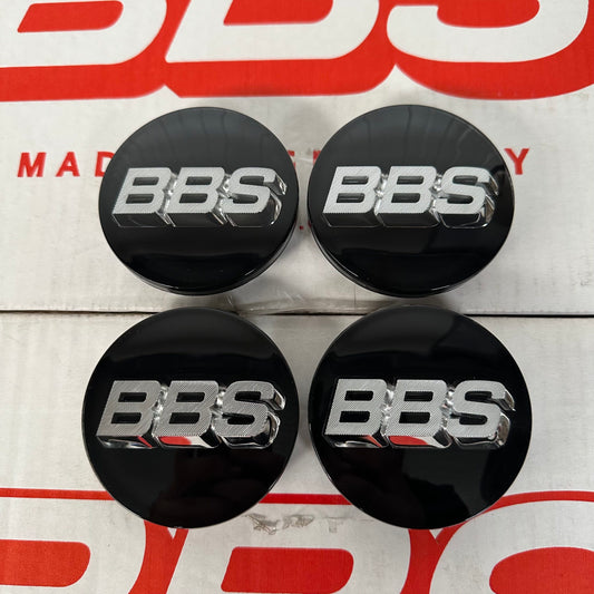 BBS 70.6mm Black / Silver Centercaps Badges Logos (self leveling)