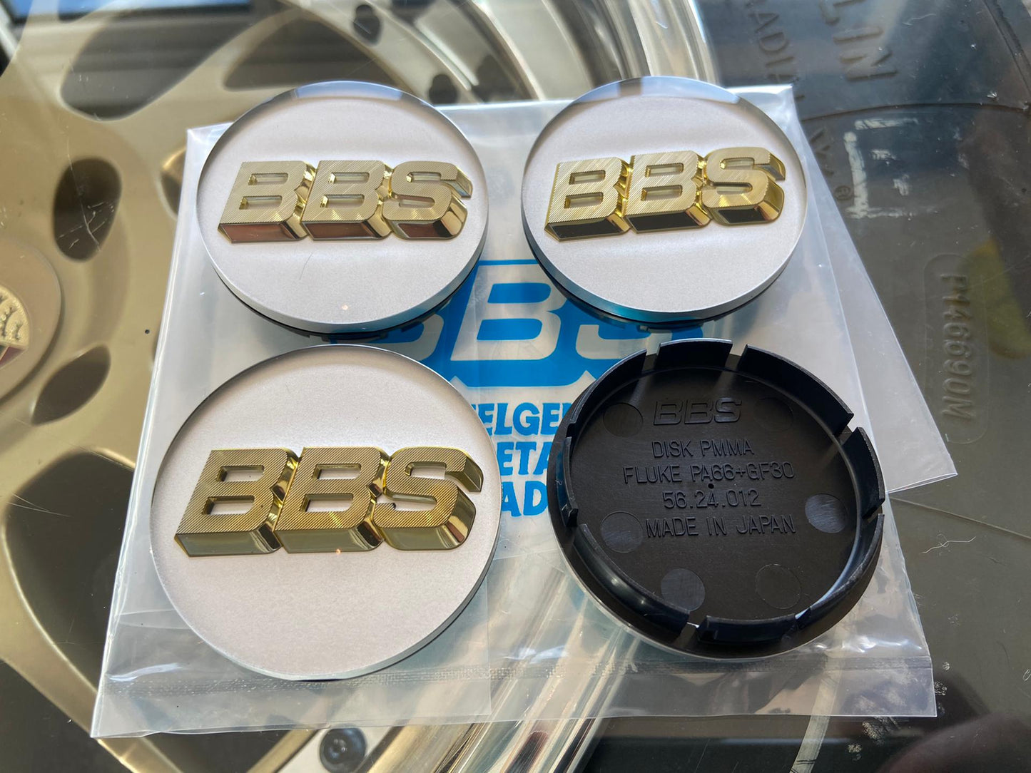 BBS 56mm White / Gold Centercaps Badges Logos