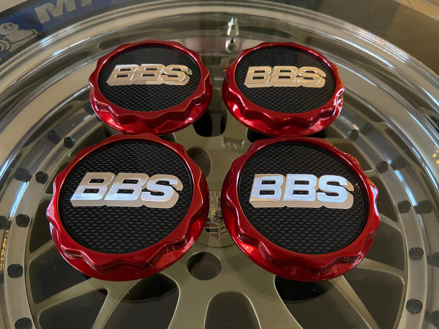 BBS RC / RS2 Hex nut centercaps ( Candy Red )