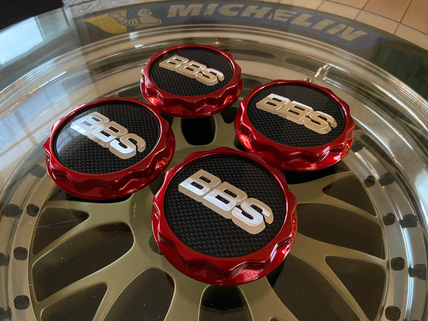 BBS RC / RS2 Hex nut centercaps ( Candy Red )