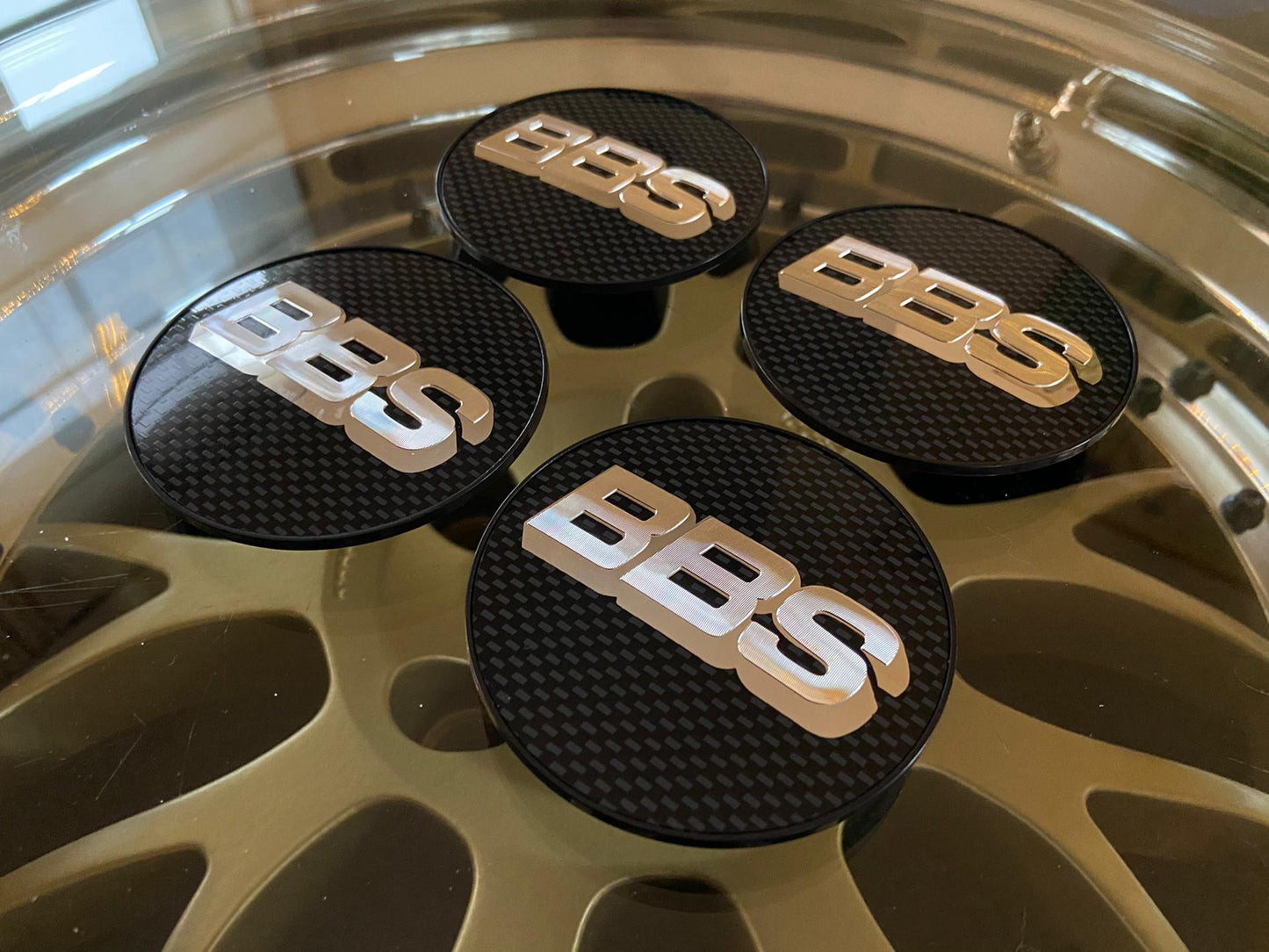 BBS 80mm Carbon / Silver Centercaps Badges Logos (self leveling)