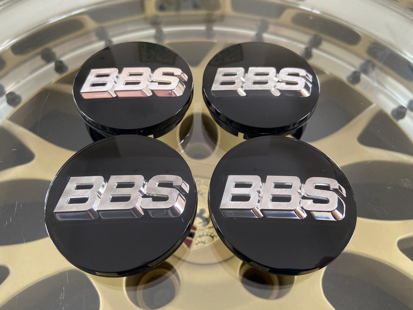 BBS 56mm Black / Chrome Centercaps Badges Logos