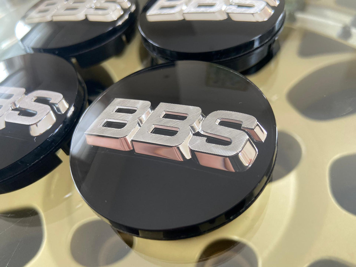 BBS 56mm Black / Chrome Centercaps Badges Logos