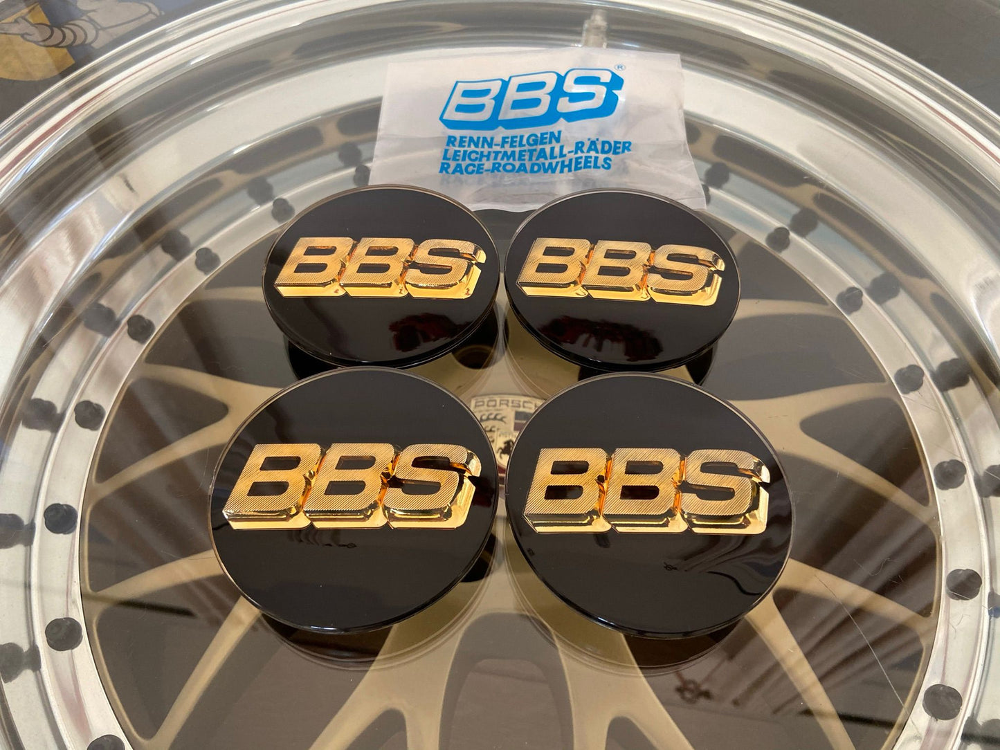 BBS 80mm Gold / Black 3D Centercaps Badges Logos