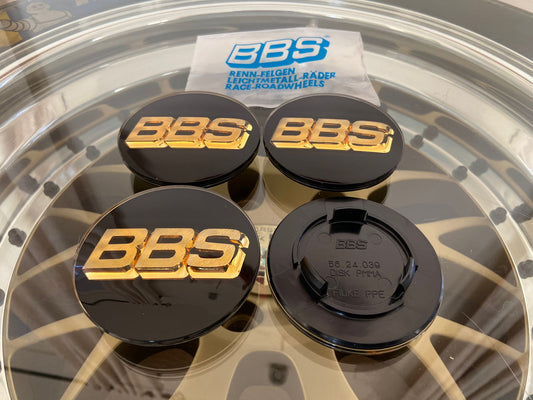 BBS 80mm Gold / Black 3D Centercaps Badges Logos