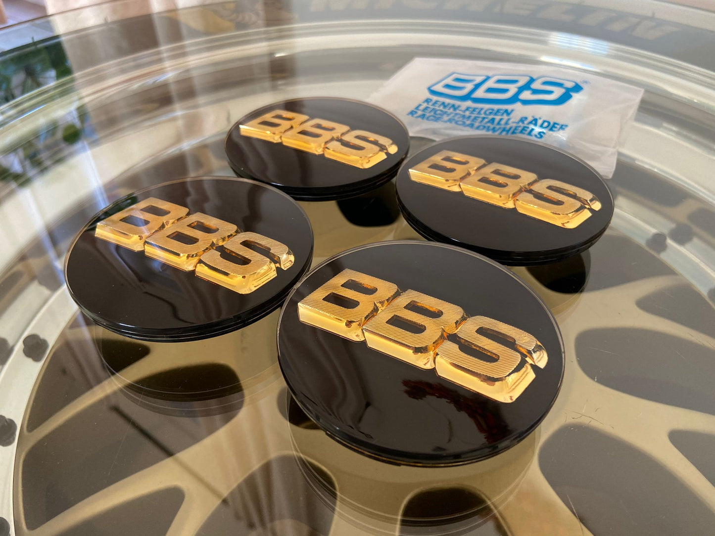 BBS 80mm Gold / Black 3D Centercaps Badges Logos
