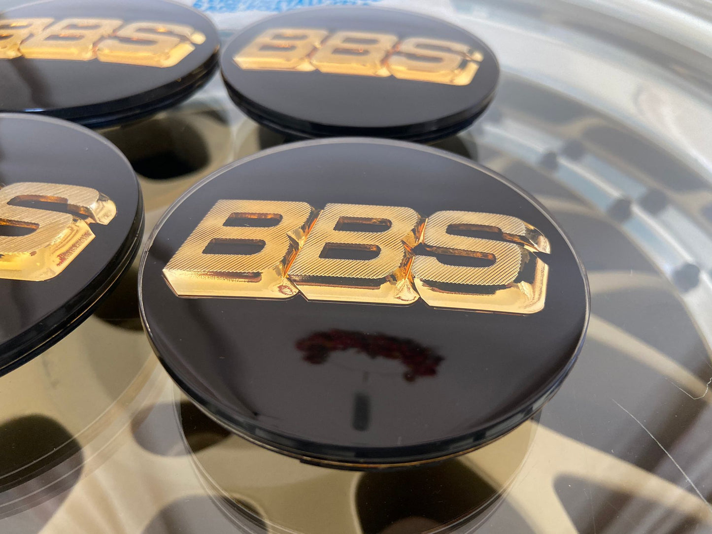 BBS 80mm Gold / Black 3D Centercaps Badges Logos
