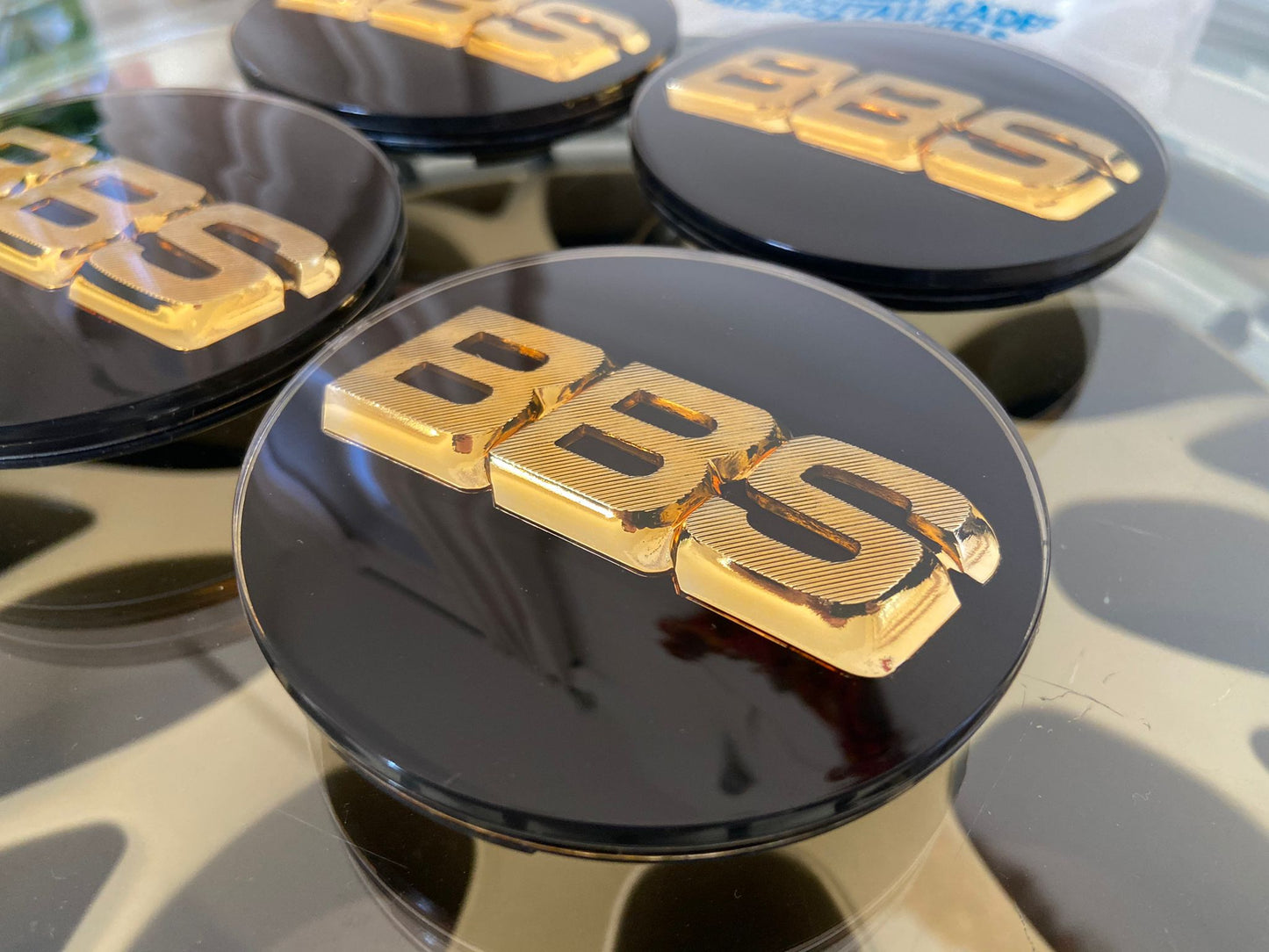 BBS 80mm Gold / Black 3D Centercaps Badges Logos