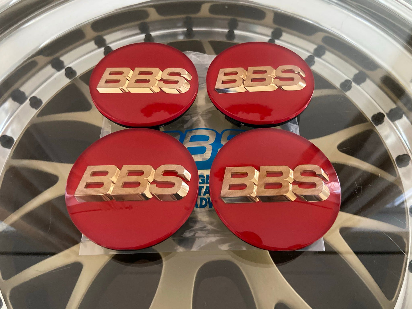 BBS 70.6mm Clickring Red / Gold Centercaps Badges Logos