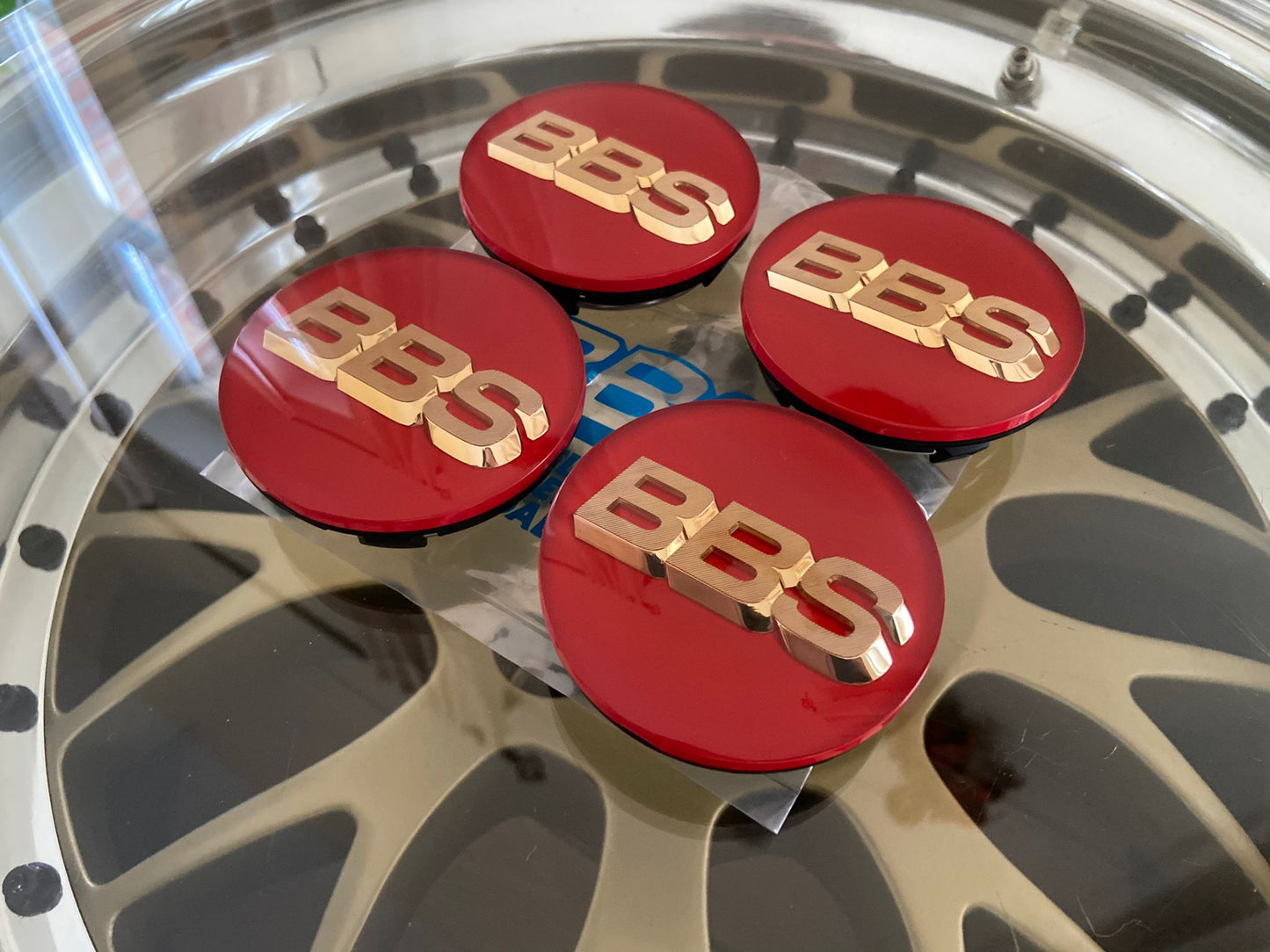 BBS 70.6mm Clickring Red / Gold Centercaps Badges Logos