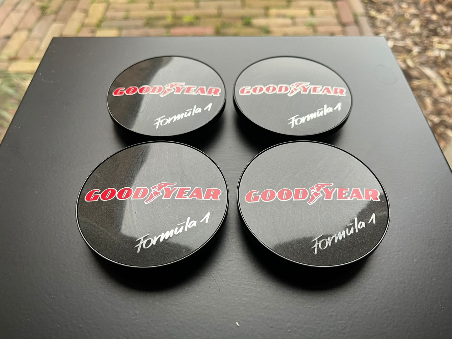 BBS 70.6mm Black Goodyear Formula 1 Centercaps Badges Logos