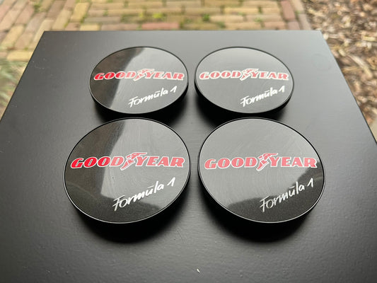 BBS 70.6mm Black Goodyear Formula 1 Centercaps Badges Logos