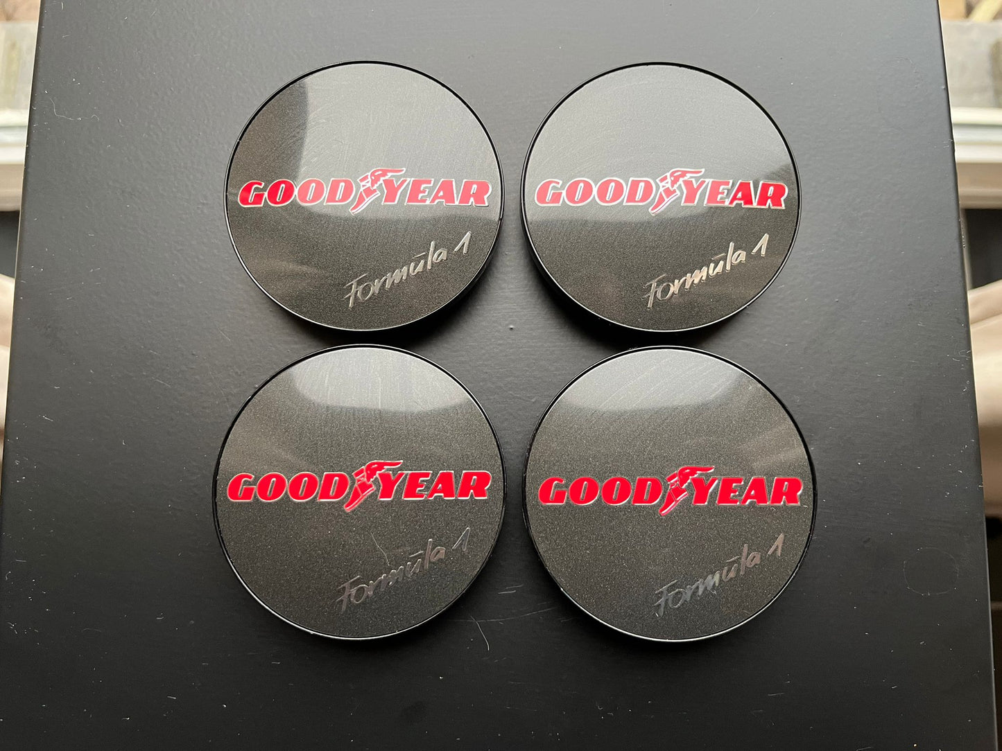 BBS 70.6mm Black Goodyear Formula 1 Centercaps Badges Logos