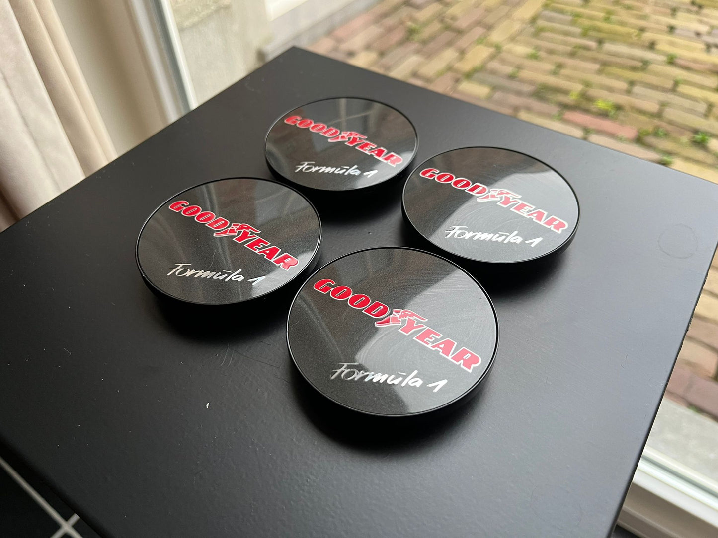 BBS 70.6mm Black Goodyear Formula 1 Centercaps Badges Logos