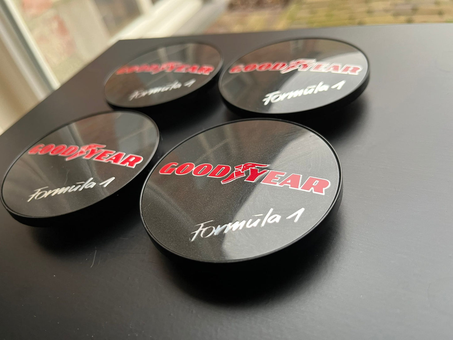 BBS 70.6mm Black Goodyear Formula 1 Centercaps Badges Logos