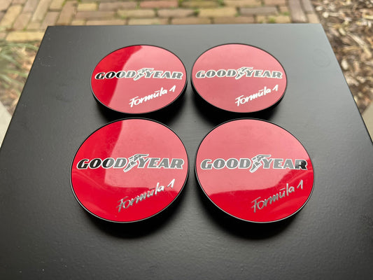 BBS 70.6mm Red Goodyear Formula 1 Centercaps Badges Logos
