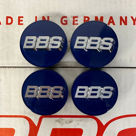 BBS 56mm Blue / Silver Centercaps Badges Logos (self leveling)