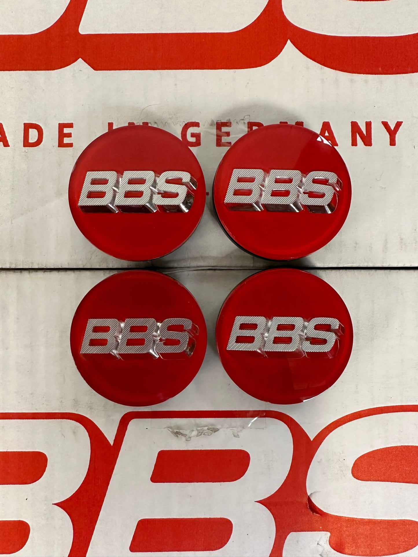 BBS 56mm Red / Silver Centercaps Badges Logos (self leveling)