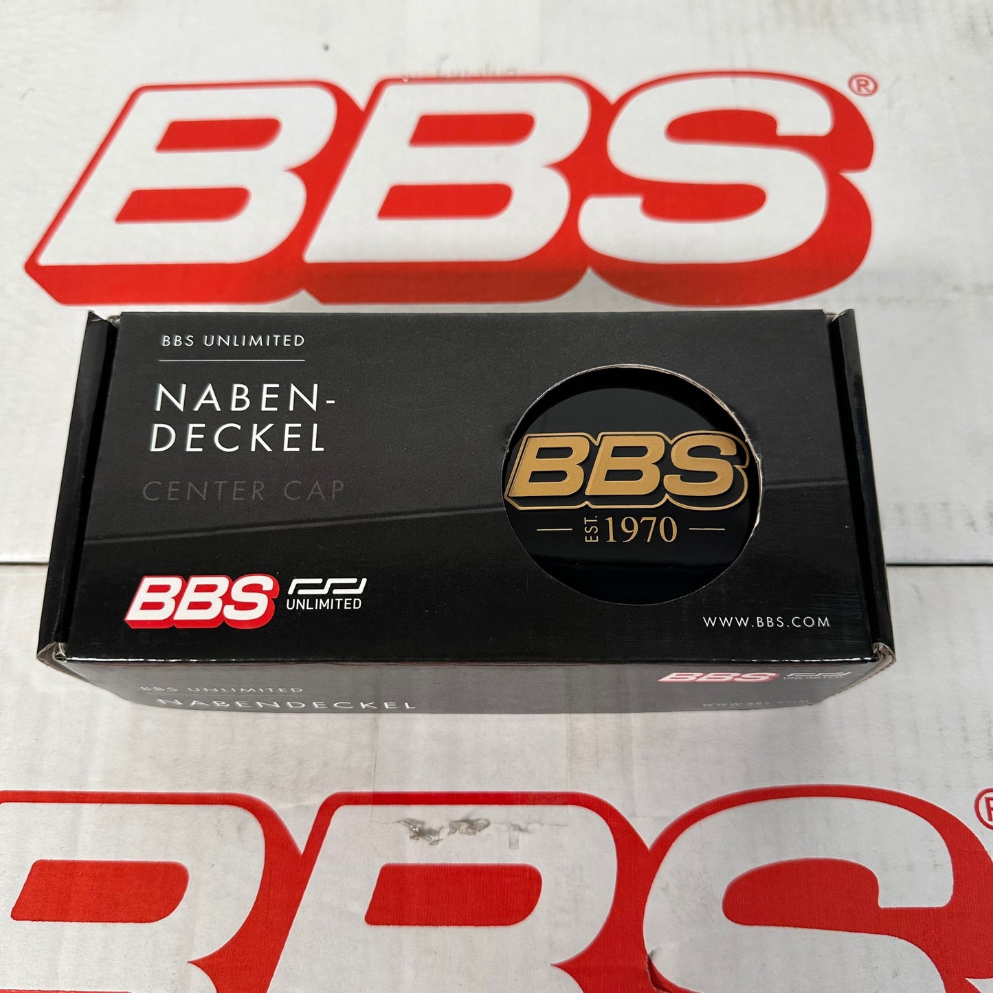 BBS “EST. 1970” 70.6mm Black / Gold Centercaps Badges Logos