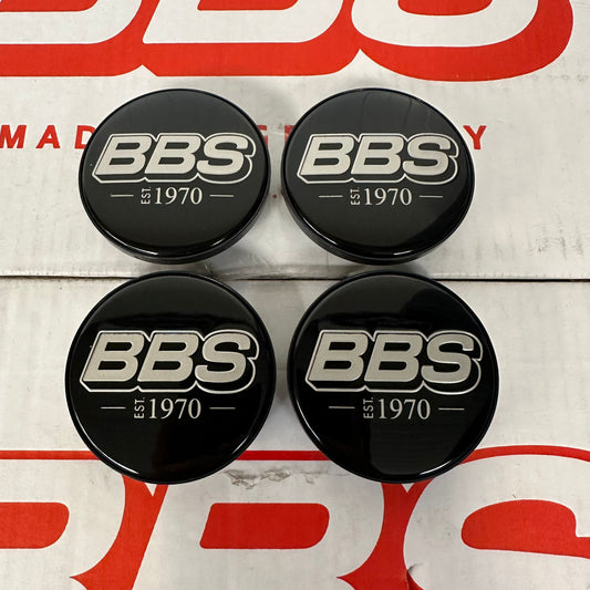 BBS “EST. 1970” 70.6mm Black / White Gold Centercaps Badges Logos