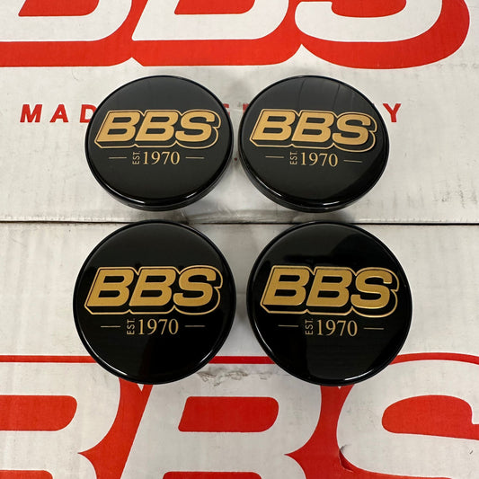BBS “EST. 1970” 70.6mm Black / Gold Centercaps Badges Logos