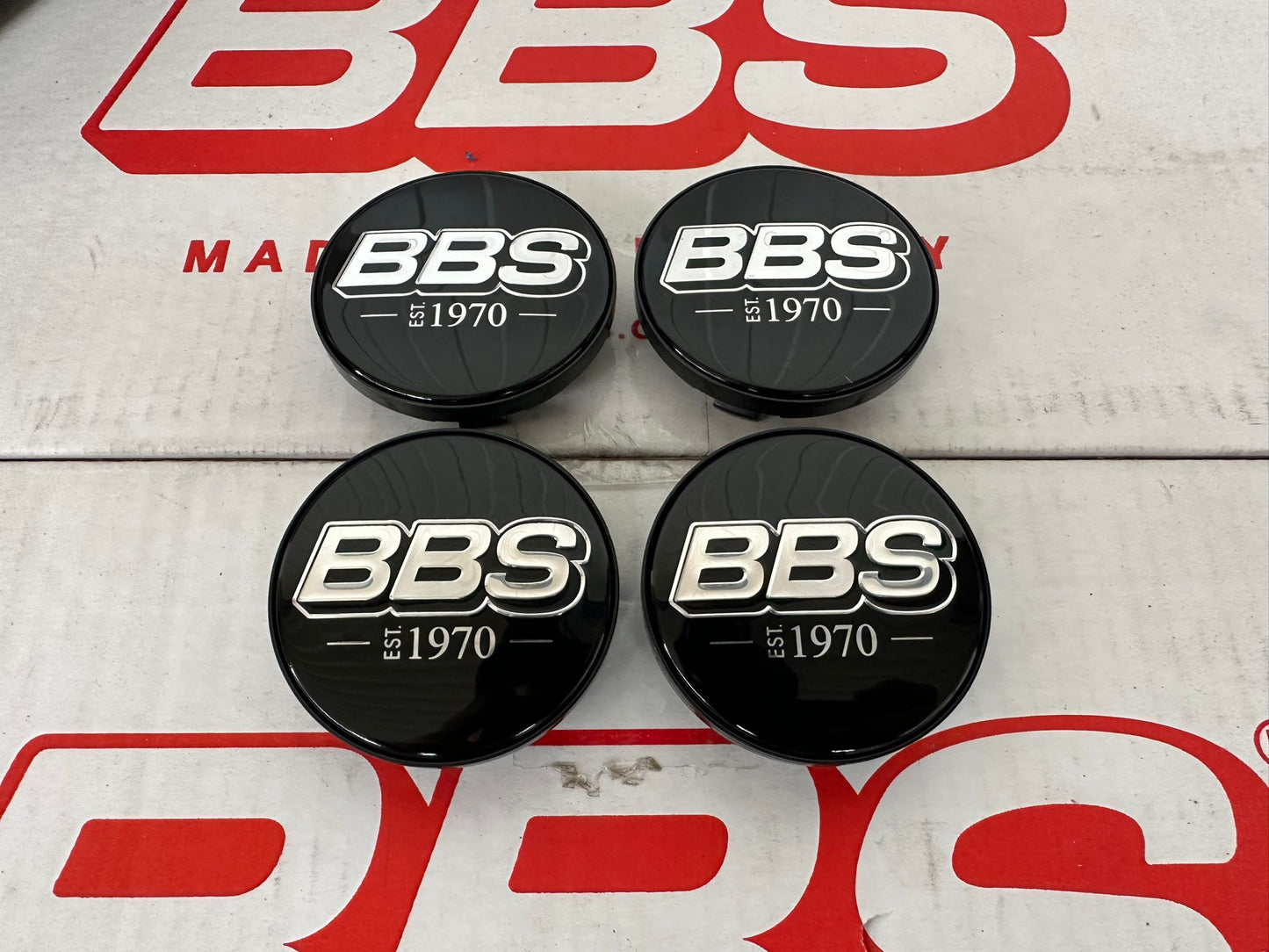 BBS "EST. 1970" 70.6mm Black / Chrome Centercaps Badges Logos