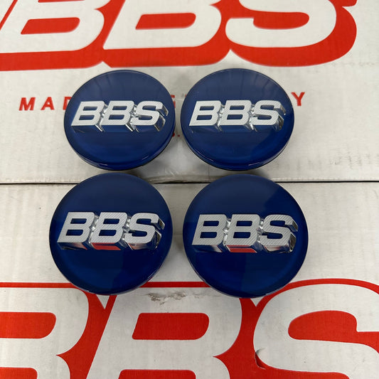 BBS 70.6mm Blue / Silver Centercaps Badges Logos (self leveling)