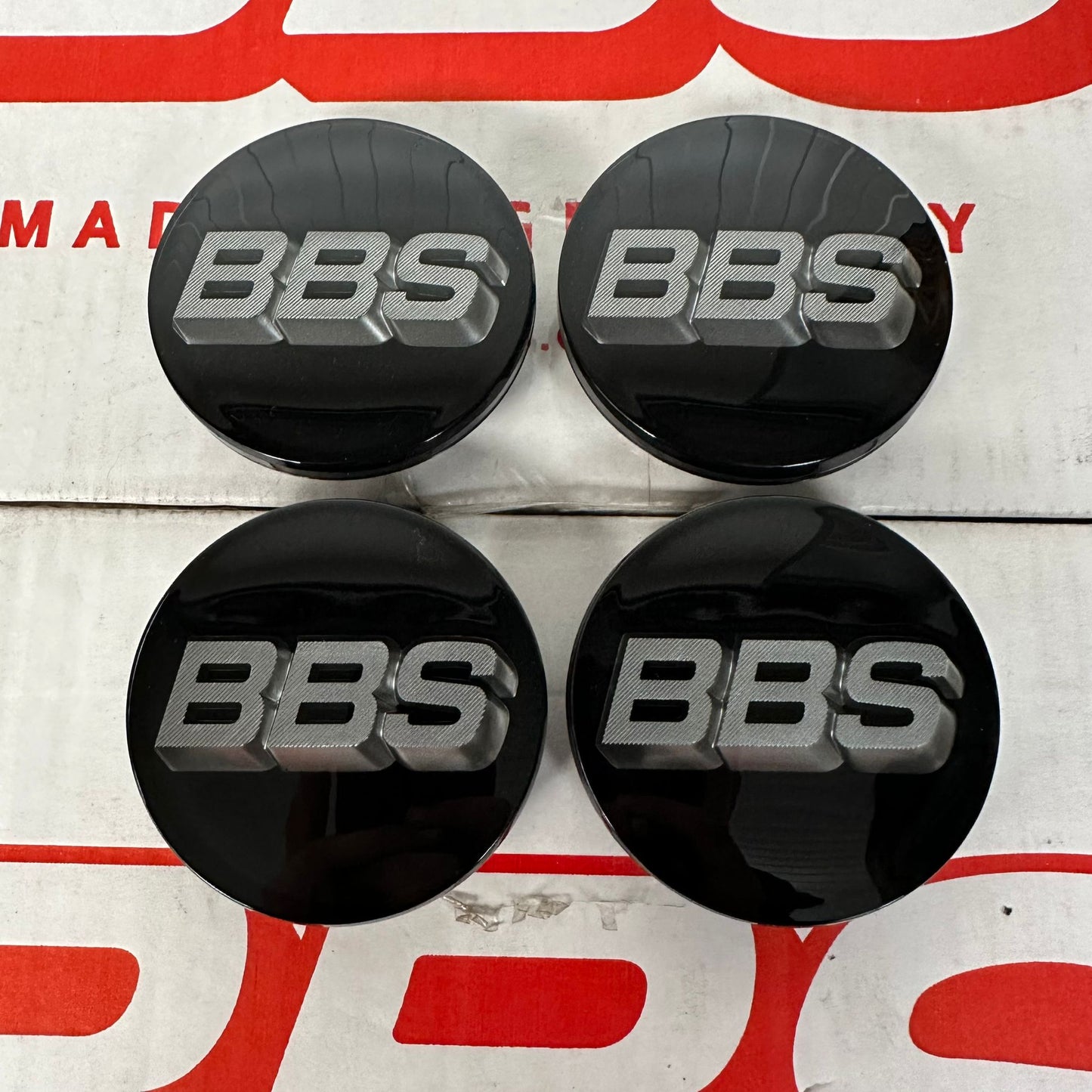 BBS 70.6mm Black / Platinum Silver Centercaps Badges Logos (self leveling)